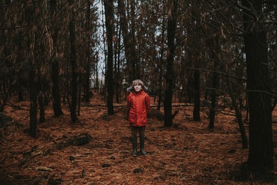 站在森林里的男孩